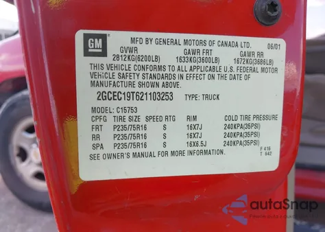 2002 Chevrolet Silverado 1500 Ls из США, поврежденный, VIN 2GCEC19T621103253